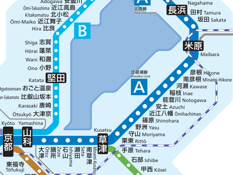 琵琶湖線エリア範囲の境界地図